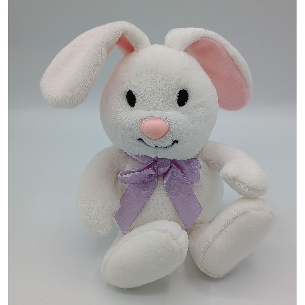 9" Hallmark White Beanbag Plush Pink Nose Purple Bow Bunny Rabbit B4